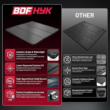 BDFHYK Hard Tri Fold Tonneau Cover Fits Ford F250 F350 Super Duty 1999-2026 6.8ft Bed, Waterproof Hard Folding Truck Bed Cover with Anti-Theft Lock, Easy Install Bed Cover for Camping and Work Trucks