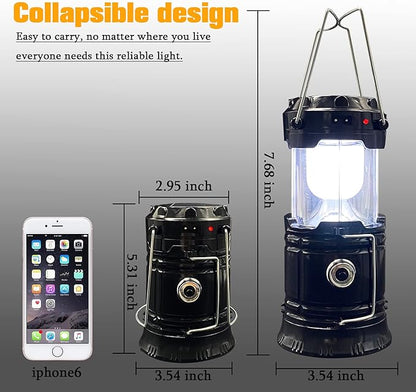 2-Pack Collapsible Camping Lantern XTAUTO Solar USB Rechargeable Portable Lightweight Waterproof LED Flashlight Survival Kits for Indoor Outdoor Home Emergency Light Power Outages Hiking Hurricane