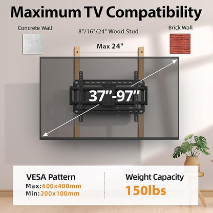 IWORKBOARD Full Motion 75 85 86 90 97'' TV Wall Mount Bracket, Loads 150 lbs