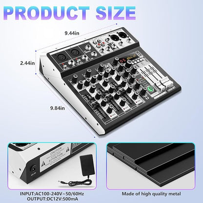 4 Channel Audio Interfacer DJ Mixer Sound Board 16-Bit DSP Effect USB Audio