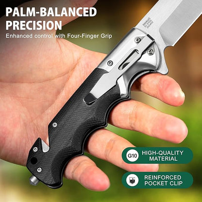 LOTHAR SMAUG Pocket Knife, 3.7 inch D2 Steel Folding Knife with Clip, Sharp Tactical Knife with G10 Handle, Glass Breaker, Pocket Knives for Men, Survival Knife Valentines Day Gifts for Him Men Women