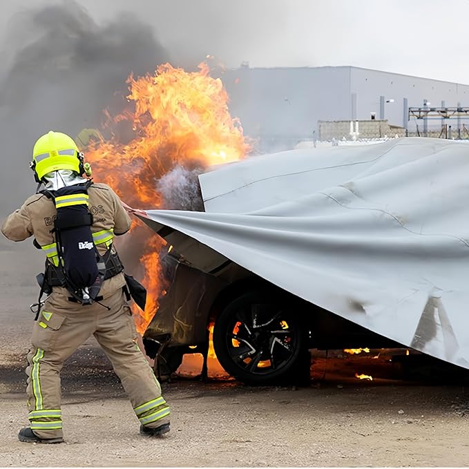 Emergency Fire Blanket for Car,Fiberglass Fire Extinguisher Blankets,Survival Safety Fire Suppression Blanket for Electric/Fuel Vehicle Accidents with Carry Bag(19.7 * 23)