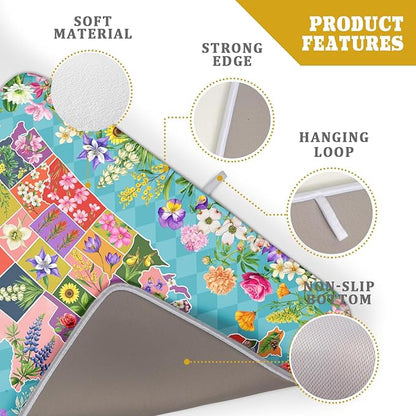 Flower Map Dish Drying Mat Colorful Floral Microfiber Large Dish Drying Pad