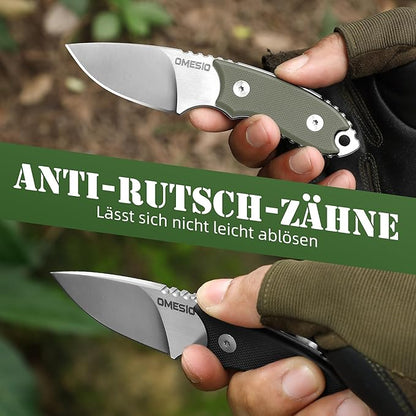Omesio Neck Knife, 5.43" Neck Knife with Sheath and Necklace, Full Tang Small Fixed Blad Knife D2 Steel 2.17-Inch Blade G10 Handle for Outdoor, Survival, Camping, Tactical