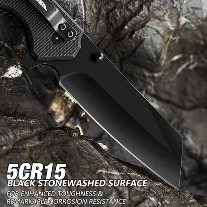 FLISSA Folding Knife, 4-3/4" Reverse Tanto Folding Pocket Knife, Black Stonewash Blade, G10 Handle, for Hunting, Survival, Camping and Outdoor Activities, Great Gifts for Dad, Husband, Friend