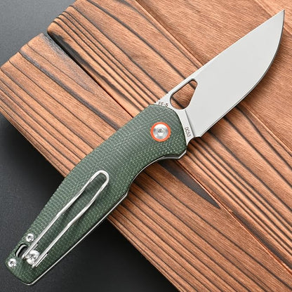 FF5 Folding Pocket Knife, DC53 Steel Blade Micarita Handle with Pocket Clip for Outdoor Camping Hunting Fishing Working (Green)