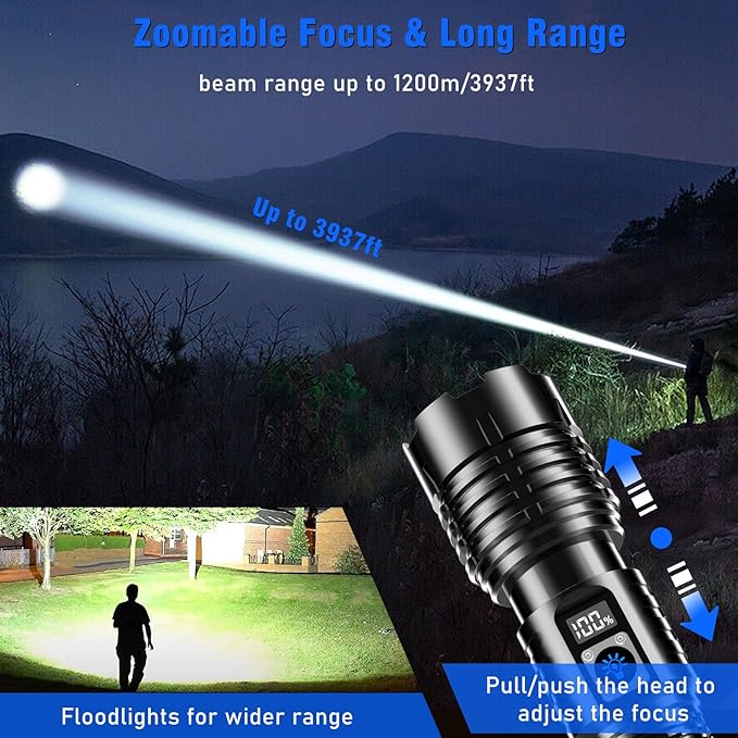 Goreit Flashlights LED High Lumens Rechargeable, 2000 Lumens XHM77.2 Super Bright Flash Light USB, Handheld Flashlight High Powered, Powerful Flashlight Waterproof for Emergency Camping Gift