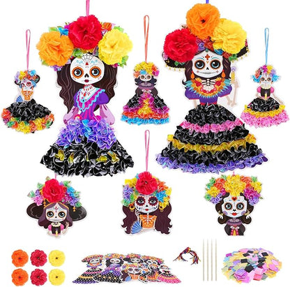 Fennoral 8 Pack Day of The Dead Poke in Art for Kids Make You Own Day of The Dead Craft Kits DIY Poke EVA Foam Sugar Skull for Classroom Art Activity Dia De Los Muertos Halloween Decoration