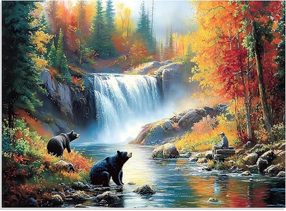 500 Piece Puzzle for Adults, Bear Fall Landscape Puzzle for Kids Teen Adults,Recycled Paper Unique Fun Jigsaw Puzzle 500 Piece,Challenging Family Game Gift for Friends Men Women Seniors,20.5 * 15In