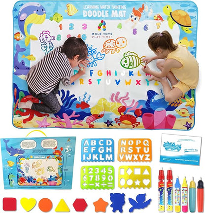 Water Doodle Mat -Large 48x36 inches - New Released! No Mess Drawing & Writing with Magic Color Pen. Educational Toy for Boys/Girls Ages 3 to 12, Learning The Alphabet, Numbers/Shapes. Kids Gift Toy!