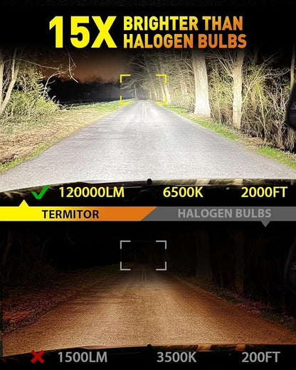 Termitor Latest 9005 H11 Fog Light Bulbs, H9 HB3 Halogen for Off-road only | 70K Lumens, 6500K Daylight White, No Adapter Required, Easy Install, 70,000hrs+ Lifespan, IP68, 1: 1 size, Pack of 2