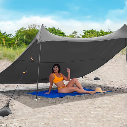 Red Suricata Family Beach Tent & Beach Canopy, UPF50 Sun Beach Shade, Sunshade with 4 Aluminum Poles, 4 Pole Anchors & Sand Shovel, Medium & Portable Sun Shelter Tarp (Medium, Grey)