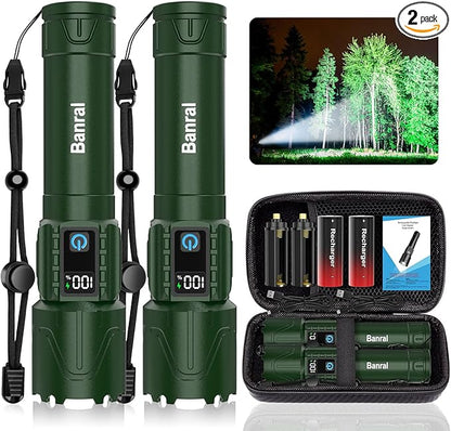 Rechargeable Flashlights High Lumens - Super Bright LED Tactical Flash Light, Powerful Waterproof Handheld USB C Flashlight for Camping,Emergencies,Home,5 Modes,Zoomable (2, Green)