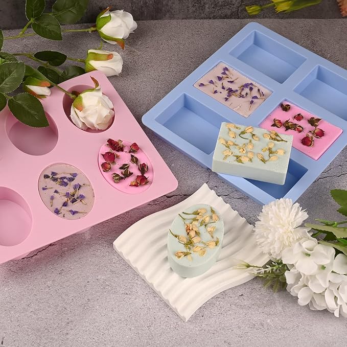 Sakolla 2 Pack 6 Cavity Silicone Soap Molds Rectangle Oval Silicone Molds Loaf Handmade Molds for Soap Making Supplies DIY Pudding Cake Chocolate Cornbread Biscuit Jelly