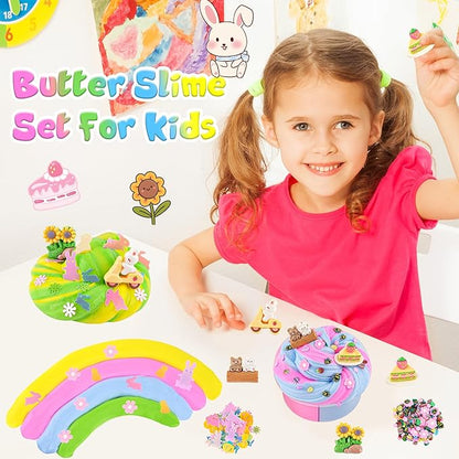 LAWOHO 2X120ml Butter Slime Kit Includes Two-Toned Butter Slimes with 6 Packs Add-Ins, Easter Slime Making Kit for Kids Party Favors Birthday Halloween Christmas Easter Basket Stuffers for Girls Boys