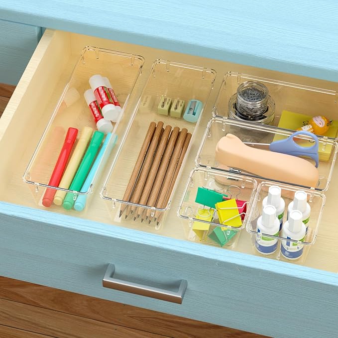 WOWBOX 9 Pack Clear Drawer Organizer Set, Acrylic Drawer Storage Trays