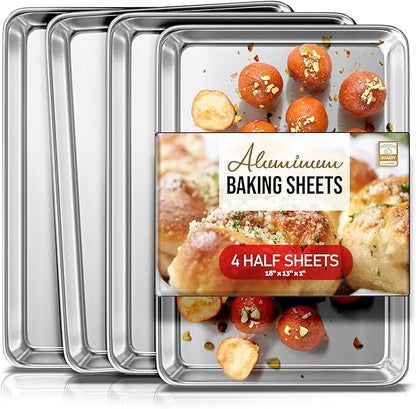 Eatex Aluminum Baking Sheet Set, 4 Pack Cookie Sheet Set, 18” x 13” Steel