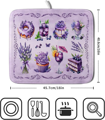 Purple Dish Drying Mats for Kitchen Counter Washable Drying Pad Absorbent