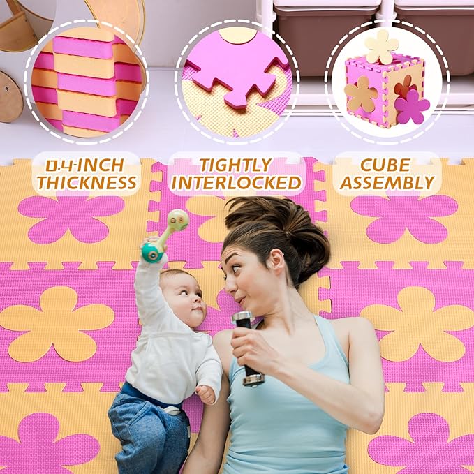 Coolcandy Baby Play Mat Without Fence, 9Pcs Interlocking Puzzle Floor Mat, 0.4" Thick Non-Toxic EVA Foam Play Mat, for Infants & Toddlers 3-36 Months, Soft Puzzle Tiles for Play Areas