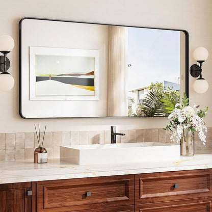 TokeShimi 48x24 Matte Black Bathroom Mirror
