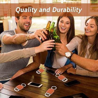 24 Pack Leather Bottle Opener, Bulk Bottle Opener Keychain, Blank PU Leather