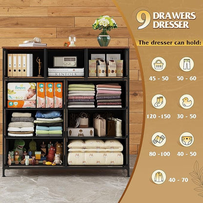 WLIVE 9 Drawer Dresser, Fabric Storage Tower