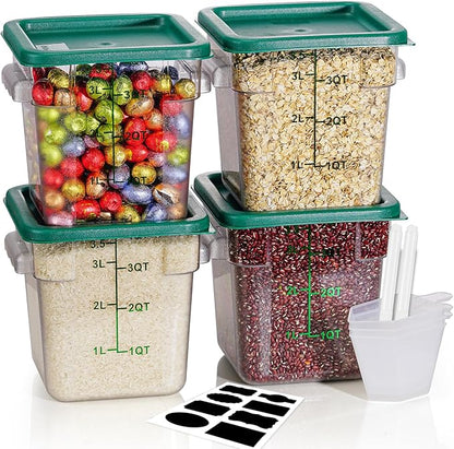 8QT Clear Food Storage Containers: 4 PCS[Food Grade][Hot&Cold Resistant] NSF Food Storage Containers with Lids for Home Restaurant Kitchen Storage Pizza Proof Dough, BPA Free N1