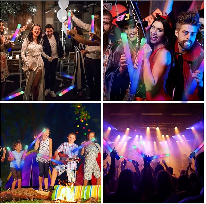 Foam Glow Sticks Bulk-120 Pcs LED Light Sticks Glow In The Dark Party Supplies with 3 Modes Colorful Flashing for Birthday Wedding Party Halloween Christmas