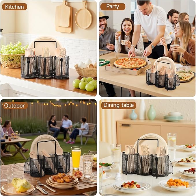Metal Utensil Caddy Silverware Holder, Paper Plate Holder Cutlery Container