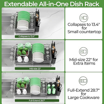 Large Dish Drying Rack, Expandable Dish Rack, Stainless Steel Anti-Rust Dish