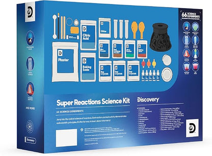 Discovery™ Super Reactions Science Kit – 66 Experiments STEM Lab for Kids| Includes Chemistry Tools, Volcano Mold, Slime, Reactions & Explosions|Educational Learning Toy|DIY Activity Set Gift| Ages 8+