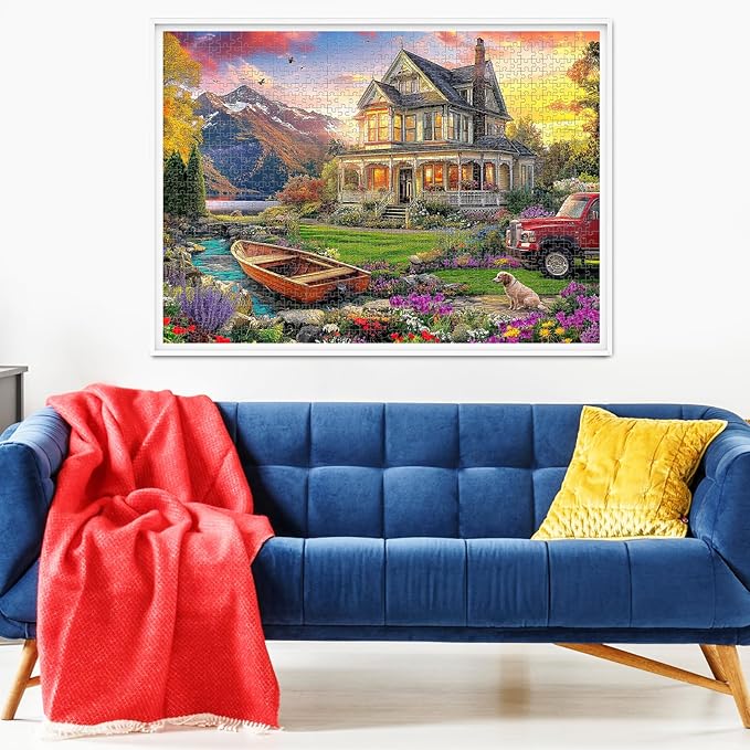 1000 Piece Puzzles for Adults, Autumn Landscape Jigsaw Puzzle, Villa and Dog Jigsaw Puzzles 1000 Pieces, Challenging Game Home Decor Birthday Party Gift Toy for Adults Kids Seniors, 28×20 in