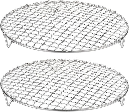 HARFINGTON 2pcs Round Cooking Rack 9.4-inch 201 Stainless Steel Cross Wire Barbecue Grill Net with 20mm Legs for Cooking Baking Steaming BBQ