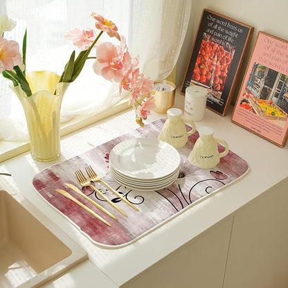 Floral Dish Drying Mat 18x24 Inches