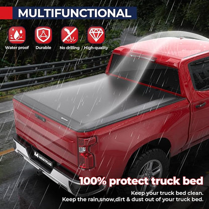 MOSTPLUS Quad FOLD Truck Bed Tonneau Cover Soft Compatible for 1988-2006 Chevy Silverado/GMC Sierra 1500 2500 3500 HD (Incl. 2007 Classic) | Fleetside 6.5 FT On Top
