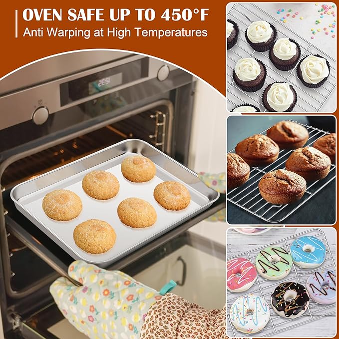 E-far Small Baking Sheet with Wire Rack, Stainless Steel Cookie Sheets Trays &
