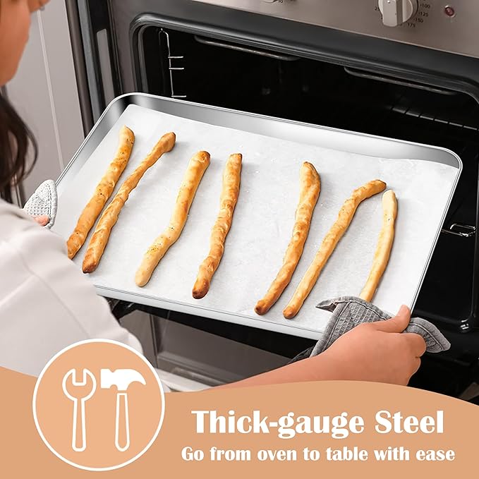 E-far Baking Sheets Set of 2, 16” x12” Stainless Steel Cookie Sheets Pans