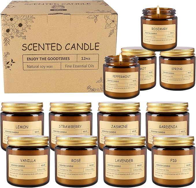 12Pack Scented Candle Set - Aromatherapy Candle Gift Set ??Long Lasting Jar Candles for Men| Women, Ideal for Birthdays, Mother's Day Thanksgiving Gifts