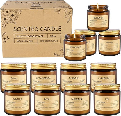 12Pack Scented Candle Set - Aromatherapy Candle Gift Set ??Long Lasting Jar Candles for Men| Women, Ideal for Birthdays, Mother's Day Thanksgiving Gifts
