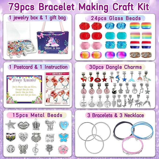Charm Bracelet/Jewelry Making Kits for Kids Girls,Unicorn Birthday Gifts,Arts Crafts Toys for 5 6 7 8 9 12 Years Old Girls