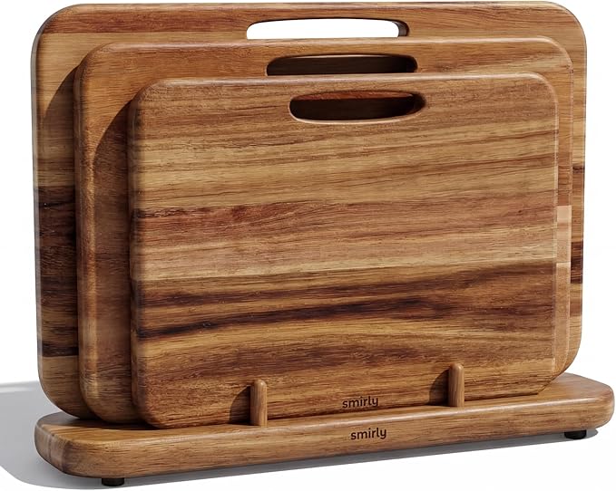 SMIRLY Wooden Cutting Boards for Kitchen, Double-Sided Cutting Board