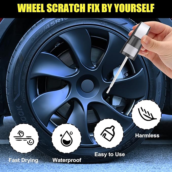 Rim Touch Up Paint(Aero-G Metallic(WPB-8277)) for Tesla Model 3 Performance 20" Zero-G Wheel/Model S Plaid 20" Zero-G Wheel, 2 in 1 Car Wheel Scratch Repair Kit, Quick & Easy Remover Curb Rash