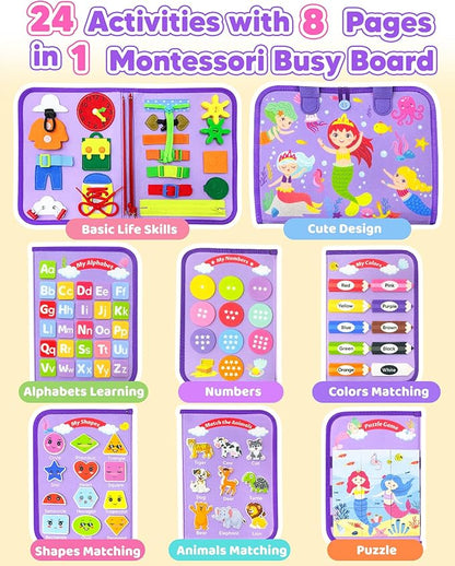 Busy Board Montessori Toys for Toddler Boy Girl Birthday Gifts, Busy Book Sensory Learning Toys for Toddlers, Educational Activities Airplane Car Travel Toy for Toddlers