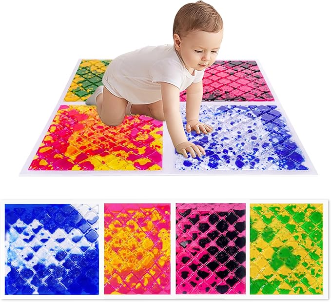 Liquid Lava Tiles for Kids： 11.8x11.8 in Educational Play Mat with Non-Slip Base Develop Motor Skills & Creativity for Children 3-12 Years (4 Pack C)