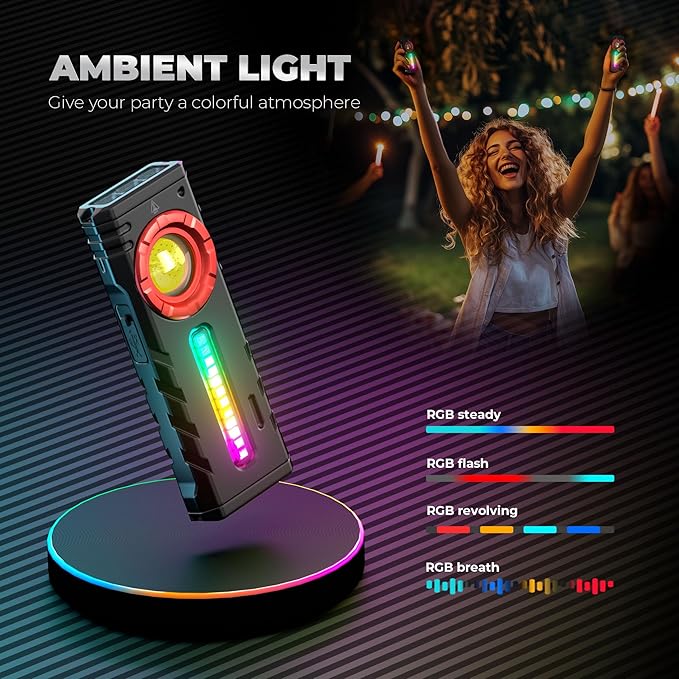 lexall EDC Flashlight, Bright 2000 Lumens Flashlight Rechargeable, 3-in-1 Spotlight/Floodlight/Side RGB Light Pocket Flashlight, Waterproof Magnetic Light with Clip for Camping, Work, Emergency