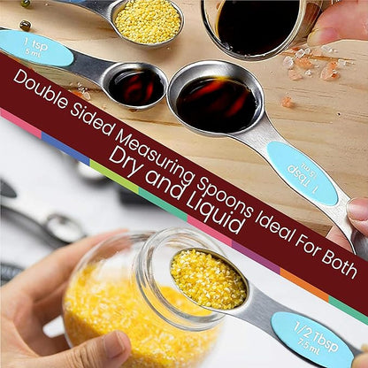 Magnetic Measuring Spoons Set of 9 Stainless Steel Dual-Sided Stackable