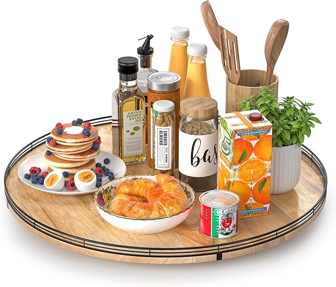 24" Lazy Susan Oak Wood Turntable Organizer
