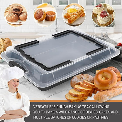 Sheet Cake Pan with Lid, Non-Stick Ceramic Coating Baking Pan, Oven Safe 450°F