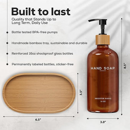Amber Glass Hand and Dish Soap Dispenser Set by Brighter Barns