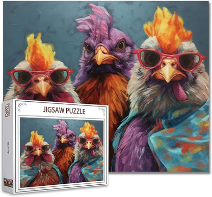 Tucocoo Rustic Chickens Jigsaw Puzzle 1000 Pieces Puzzles for Adults, Funny Animals Portrait Jigsaw Puzzles for Challenging Family Activity Games Colorful Puzzle for Home Decor Gifts - 27 x 20 Inches